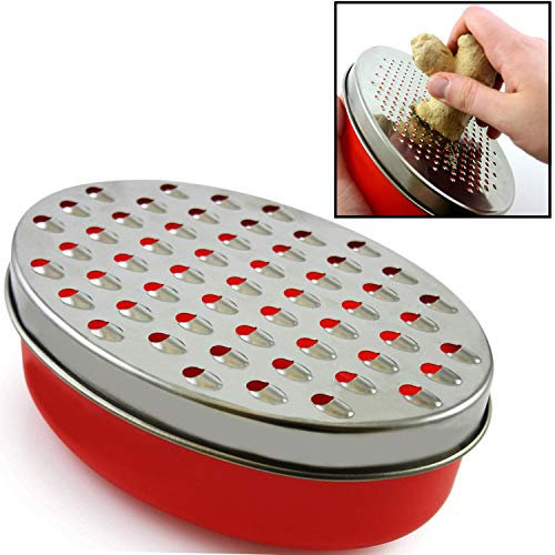 Cheese Grater Citrus Lemon Zester with Food Storage Container & Lid - Perfect for Hard Parmesan Or Soft Cheddar Cheeses, Ginger, Vegetables, Butter, Chocolate & Nutmeg (Red)