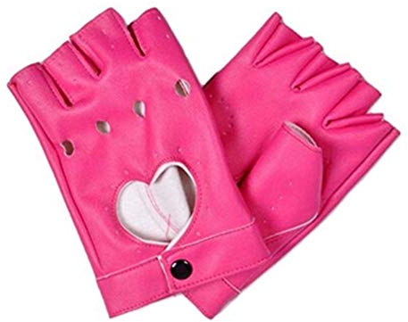 MHGLOVES Damen Lederhandschuhe Fahren, Herzausschnitt Punk Half Finger Driving Handschuhe, Fingerlose ungefütterte Fitness Radfahren Motorradhandschuhe (2 Paar),Rosa