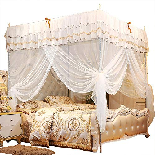 Elegante Himmelbett Vorhänge, Luxus Prinzessin Vier Pfosten Bett Vorhang Baldachin Netz Moskitonetz Bettwäsche für Mädchen zu Kingsize-Betten Schnelles und einfaches Installationssystem