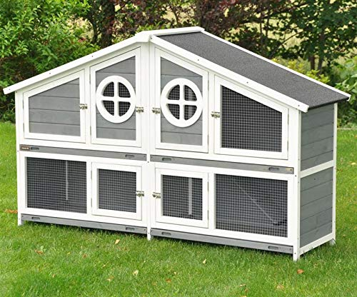 nanook Momo XXL Doppel Kaninchenstall Hasenstall - doppelstöckig - wetterfest - 164 x 48 x 110 - Farbe: grau/weiß - extra großes Kaninchengehege