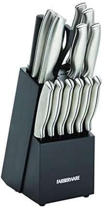 Farberware 15-Piece Stamped Stainless Steel Knife Block Set, High-Carbon Stainless Steel Kitchen Knife Set with Ergonomic Handles, Razor-Sharp Knives with Wood Block, 15-Piece, Black 2