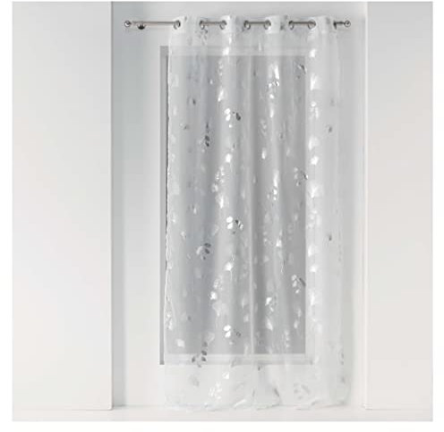 Douceur d'Intérieur - Cortina con Ojales (140 x 240 cm), Color Blanco y Plateado