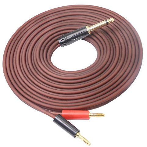 XMSJSIY 6,35 mm 1/4 Zoll TS auf Dual Bananen Lautsprecherkabel 5M/16,4 Fuß | Vergoldet 6,35 mm 1/4 TS Phono Stecker auf Dual Bananen OFC HiFi Lautsprecher Audiokabel für DJ Anwendung, Mixer, Kopfhörer
