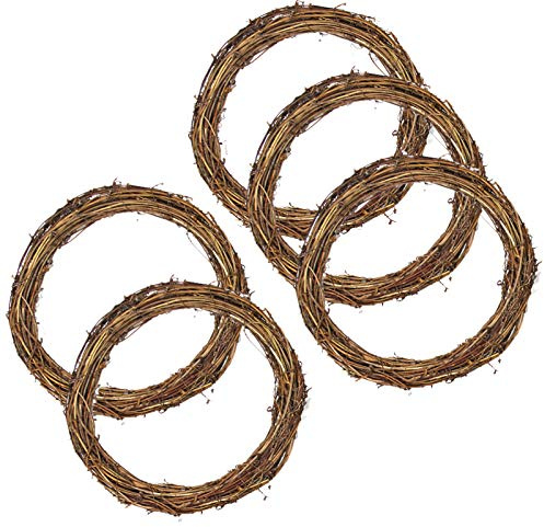 5 Pack 10 Inch Natural Grapevine Wreaths Vine Branch Wreath Christmas Rattan Wreath for DIY Craft Front Door Wall Hanging or Wedding Decors