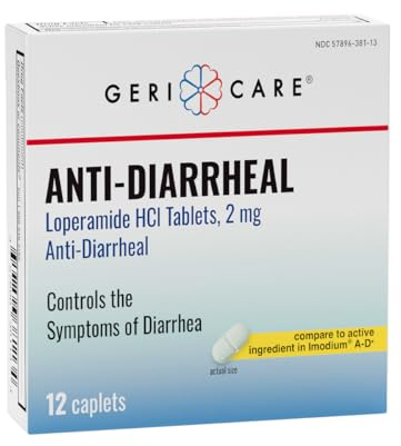 GeriCare Anti-Diarrheal Loperamide HCI 2mg, Controls Symptoms of Diarrhea, Easy to Take Caplets, Diarrhea and Stomach Relief, 24 Count (Pack of 1)