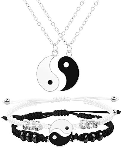 Bester Freund Ketten Armbänder für 2 Matching Yin Yang verstellbare Schnur Armband für Bff Freundschaft Beziehung Freund Freund Freundin (Silber)