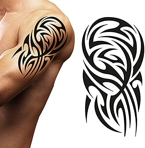 Tatodays Temporary tattoo stick på svart maori tribal body art dekalöverföring för armar axel Aztec Polynesian Samoan Hawaiian för vuxna män och kvinnor... (Aztec)
