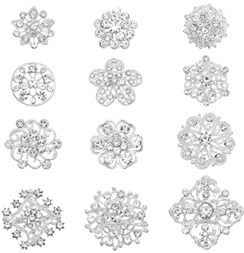PandaHall 12 stücke Klar Strass Broschen Kit Kristall Blume Broschen Pins Silber Elegant Kranz Rhombus Stern Brosche Anstecknadel Für Braut Brautjungfer Hochzeit Corsage Kleid Zubehör