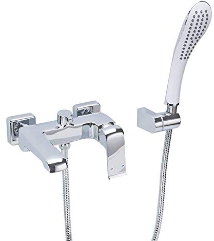 Badewannenarmatur mit Handbrause, Wasserfall-Wannenarmatur aus Messing, an der Wand montierter Badarmatur, Badewannen-Duschmischbatterie,Chrom Good
