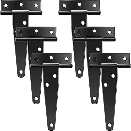 6 Stück 10,2 cm Edelstahl Hardware T-Form mit Scharnieren Rostfreie Tür mit Scharnieren Schwarze Scharniere für Fenster, Zäune und Scheunentore Scharniere