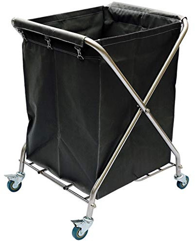 FLYIFE Carrelli Manuali Mobili Carrello Pieghevole per Pulizie Domestiche per Lavanderia, Carrello X Pieghevole con Telaio in Acciaio Inossidabile, Borse Rimovibili, 4 Ruote/Grey