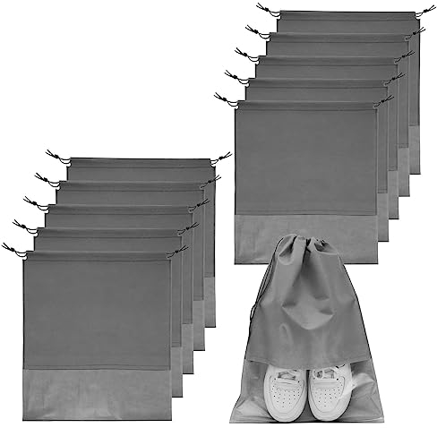 GAOHAN 10Pcs Shoe Bags for Travel,Shoe Bags,Shoe Travel Bag,Drawstring Non-Woven Shoes Storage Bags with Transparent Window for Daily and Travel Use(Grey)