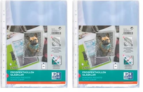 Oxford Prospekthülle A4, glasklar, oben offen, 100 Stück (Packung mit 2)
