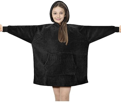 A2Z 4 Kids Girls Boys Oversized Hoodie Snuggle with Plush Warmth Sherpa Fleece Lining - Snuggle 958 Black Kids 7-10