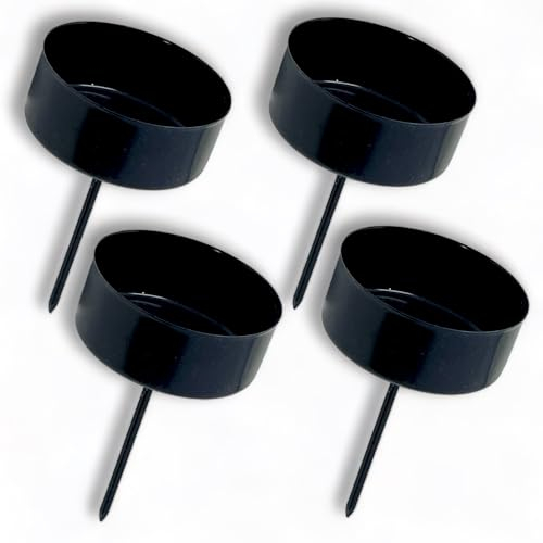 MIJOMA 4-teiliges Set Teelicht-Kerzenhalter - Adventskerzenhalter aus Metall für Adventskranz und Tischgestecke, mit 5cm langem Dorn, Ø 40 mm, Für Weihnachten, Hochzeiten und Jubiläumsfeiern (Schwarz)