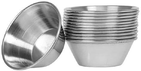 Chabrias Ltd 12 Pack Stainless Steel Condiment Sauce Ramekins, 1.5oz Condiment Cups, Dip Bowls, Stainless Steel Cups, Dipping Pots, Metals, Small Serving, Dipping, Sauces, Condiments (1.5oz)