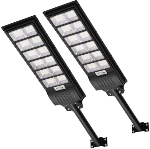 Viugreum 2 PACK 600W LED Solar Straßenlaterne mit Fernbedienung 1080 LED 6500K Straßenlampe Wandleuchte mit Bewegungsmelder Sensor IP65 Wasserdicht Außen Straßenleuchte Wegeleuchte Freien