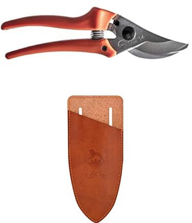 Original LÖWE Set bestehend aus Garten Rosenschere 14.107 zum Schneiden von Rosenbüsche, Äste, Schnittblumen & Klingenschutz und Holster 9808 zum Schutz beim Tragen am Körper vor Verletzungen