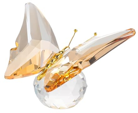 Movdyka Goldener fliegender Schmetterling aus Kristall und Metall, Geschenke für Frauen zum Geburtstag, Weihnachten, Sammeltierfigur, Ornament für Heimdekoration, Briefbeschwerer