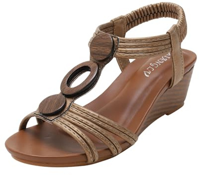 AEGJEGVD Women Gladiator Sandals Orthopedic Wedge Arch Support Sandals Open Toe Sandals Summer Slope Heel Sandals Soft Soled Retro Roman Shoes Wide Width Thick Heels Sandals UK Size 3-7 Clearance