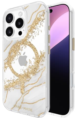 Case-Mate Karat Marble Mag-Safe Schutzhülle kompatibel mit Apple iPhone 16 Pro Hülle Gold (Stoßfest, Echtes 24 Karat Blattgold, 3,6 m Fallschutz, Recyceltes Material) - Marmor/Transparent
