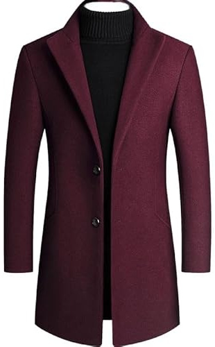 LIUYUYOUGO Abrigos Hombre Gabardina De Hombre Abrigo De Lana Chaqueta De Invierno Cálida Para Hombre Abrigo Grueso De Largo Medio Corte Ajustado Abrigo Informal Cortavientos Con Bolsillo Color Burd