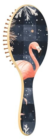 Wooden Hairbrush Navy Blue and Rose Gold Flamingo Buffalo Plaid Snowflakes Christmas Wooden Paddle Brush Wood Brush For Hair Wooden Massage Brush