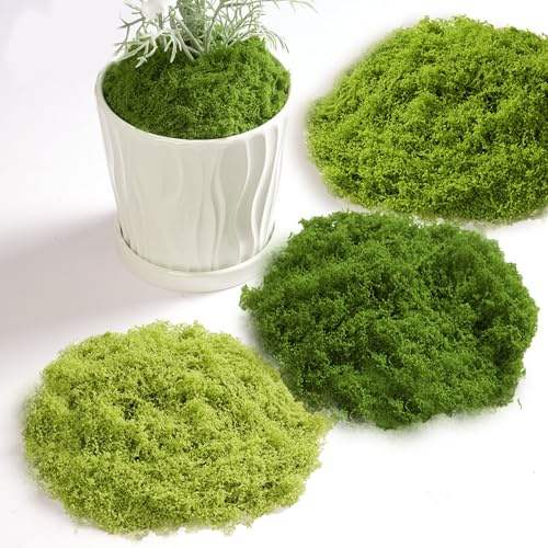 TanyoKing 180g Kunstmoos zum Basteln, Künstliches Moos zum Dekorieren, Moos Deko, Kuns t, Fake Aesthetic Deko Ostern für Wand Krippe Aquarium Modellbau (Dunkelgrün + Hellgrün + Fruchtgrün je 60g)