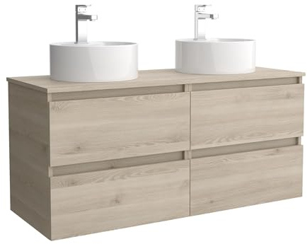 Mueble de Baño BEQUIA 140cm Natural | Lavabo sobre encimera Porcelana Centrado