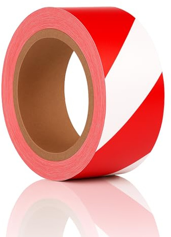Reactive Brands Hazard Tape Red and White – 50mm x 33m Strong Adhesive Warning & Caution Tape – Durable Floor Marking Tape for Safety Zones, Warehouses, Construction Sites, and Work Areas (1 ROLL)