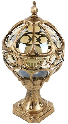 Mkichi Sockelleuchte Außen,Vintage Schwarz Gartenlampe Pollerleuchte aus Aluminium und Ball Glas Lampenschirm,IP44 Wasserdicht Wegeleuchte Außenlampe Laterne für Garten Terrasse,E27 (Bronze)