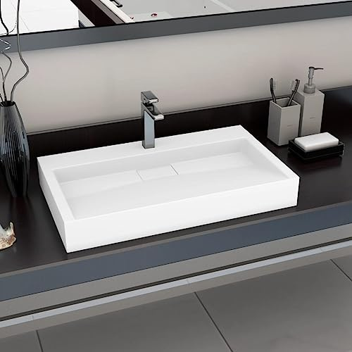 Lavabo with Fonte Minérale/Marbre Blanc, Design Moderne, Vasque à Poser Salle de Bain, Lave Main, Lavabo Salle de Bain, Pour Salle de Bain, Blanc, 80 x 46 x 11 cm