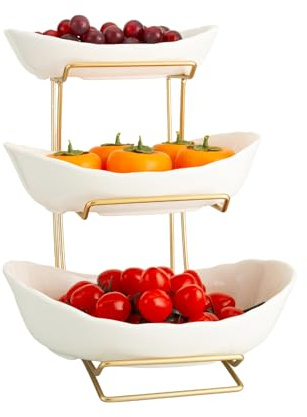 SHEBUYLLI Fruit Bowl Ceramic Fruit Baskets Large Serving Bowls with Stand | Large Capacity Food Serving Tray, Includes Stand for Easy Serving, Ideal for Parties, Weddings, Snacks, Desserts, #001White