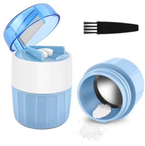 Fefod Broyeur de Comprimés 3 en 1, Boîte à Médicaments avec Coupe-Comprimé en Acier Inoxydable, Broyeur et Rangement, coupe médicament, pour Personnes Agées Bébés et animaux livré avec brosse offerte
