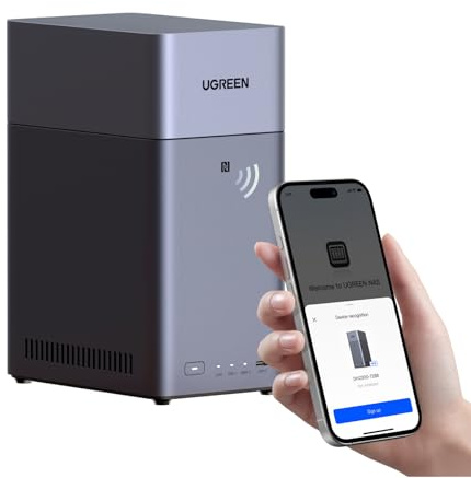 UGREEN NASync DH2300 NAS de bureau à 2 baies, 4 Go de RAM, album photo AI, accès à distance, système NAS convivial pour les débutants, serveur NAS avec LAN 1 GbE, stockage réseau pour la maison (sans