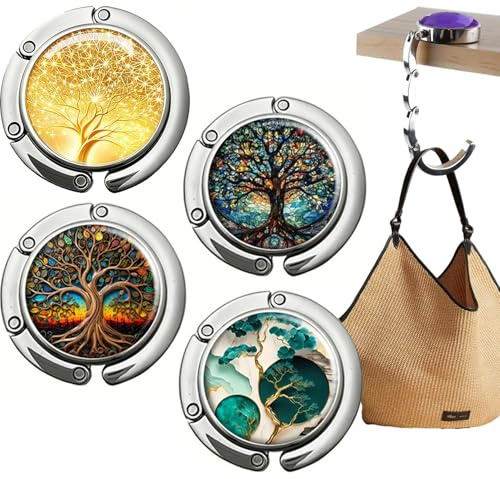 Qanye 4 Pezzi Gancio per Borsa da Tavolo, Ganci Appendi Borsa Pieghevoli in Metallo con Custodia Nera, Ganci Appendi Borsa in Antiscivolo, Bar, Uffici, Caffetterie, 6 Colori (4, B)