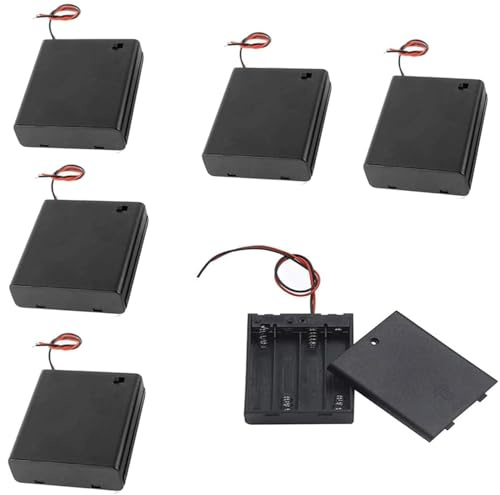 6-Pack 4xAA Battery Holder with Switch and Cover - 1.5V AA Battery Holder Box for DIY Projects & Portable Devices