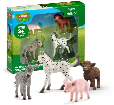 schleich Farm World | Bauernhof Babys 42740 | ab 3 Jahren | 4 Teile | Bauernhof Tiere Set aus Esel, Schwein, Kuh, Pferd | detailgetreue Tierfiguren | Geschenk für Jungen und Mädchen