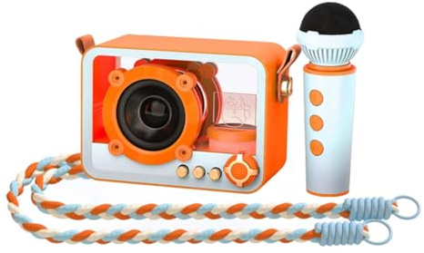 Luocute Mini Machine de karaoké, Haut-Parleur Portable avec Microphones sans Fil et Crochet caché, Technologie BT 5.3 pour Fête à la Maison, Camping en Plein Air, Voyage (Orange)