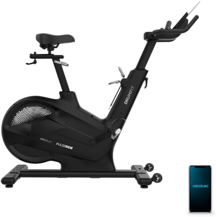Cecotec Bicicleta Estática Indoor Drumfit PulseRide. Volante de Inercia 20kg, Resistencia Magnética 16 Niveles, Pantalla LED, Estructura de Aluminio hasta 135kg, Compatible Kinomap y Zwift