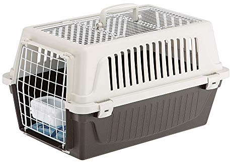 Ferplast Transportbox Katze, Hundetransportbox kleine Hunde und Katzen bis 8 kg, Dach zu öffnen, mit Kissen und Napf, Lüftungsschlitze, 37x58xH 32cm, Transportbehälter Atlas 20 Open