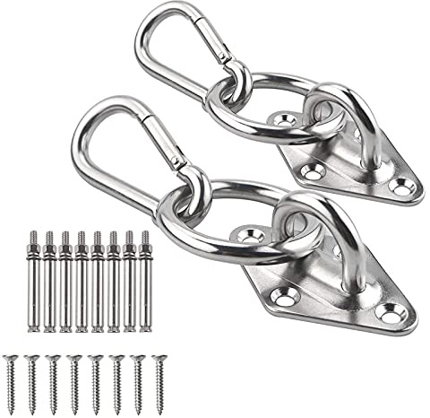 TooTaci hängmatta, hängande kit, inomhus utomhus väggmonteringssats, 2-pack väggankare hängmatta med snäppkrok, rostfritt stål upphängning takkrokar slitstark med skruvar bultar för gungstol