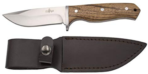 THIRD Cuchillo de Caza 16367ZW, con Hoja de Acero 440 de 10.6 cm Acabado Satinado, Mango de Madera. Incluye Funda de Piel