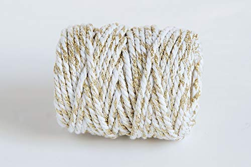 10m - Everlasto Chunky Sparkle Beautiful Baker's Cotton Craft Twine (4mm approx) (WHITE/GOLD SPARKLE)