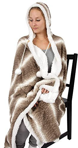 Bestlivings Kuscheldecke mit Kapuze 130 x 180 cm in Braun für Kinder und Erwachsene, TV-Decke, Sherpa Decke in Felloptik