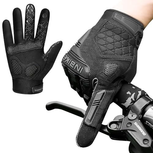 INBIKE MTB Handschuhe Herren Sommer Vollfinger Fahrradhandschuhe Lang Motocross Atmungsaktive Touchscreen rutschfest Radhandschuhe für Radfahren Moutainbike Rennrad Grau L