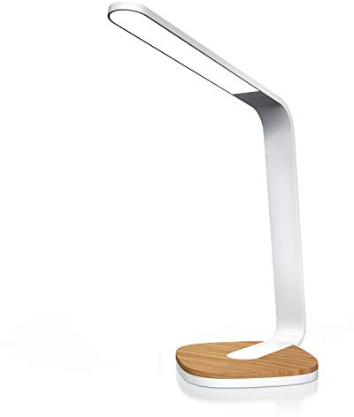 Brandson - LED Schreibtischlampe Holz - Dimmbare Tischleuchte mit 5 Helligkeitsstufen – 3 Lichttemperaturen - Augenschonend – 450 Lumen - Sensor Touch – Büro Lesen Studieren - Weiß