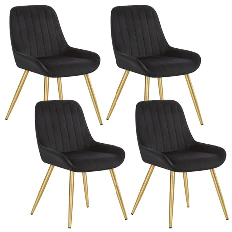 Lestarain Esszimmerstühle 4er Set Retro Samt Schwarz | Metallbeine 150 kg belastbar Gepolstert Für Küche Für Wohnzimmer