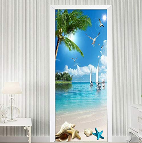 Türaufkleber Strand Meerblick Tür 3D Wohnzimmer Badezimmer Wc Tür Türtapete Wandbild Türfolie Türposter 95cm x 215cm