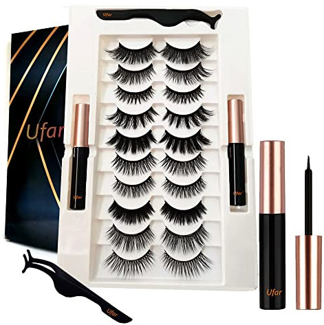 3D 6D Magnetic Eyelashes Natural Look - [ NO Glue Needed ] 10 Pairs Reusable False with Eyeliner, Eyeliner and Lashes Applicator
